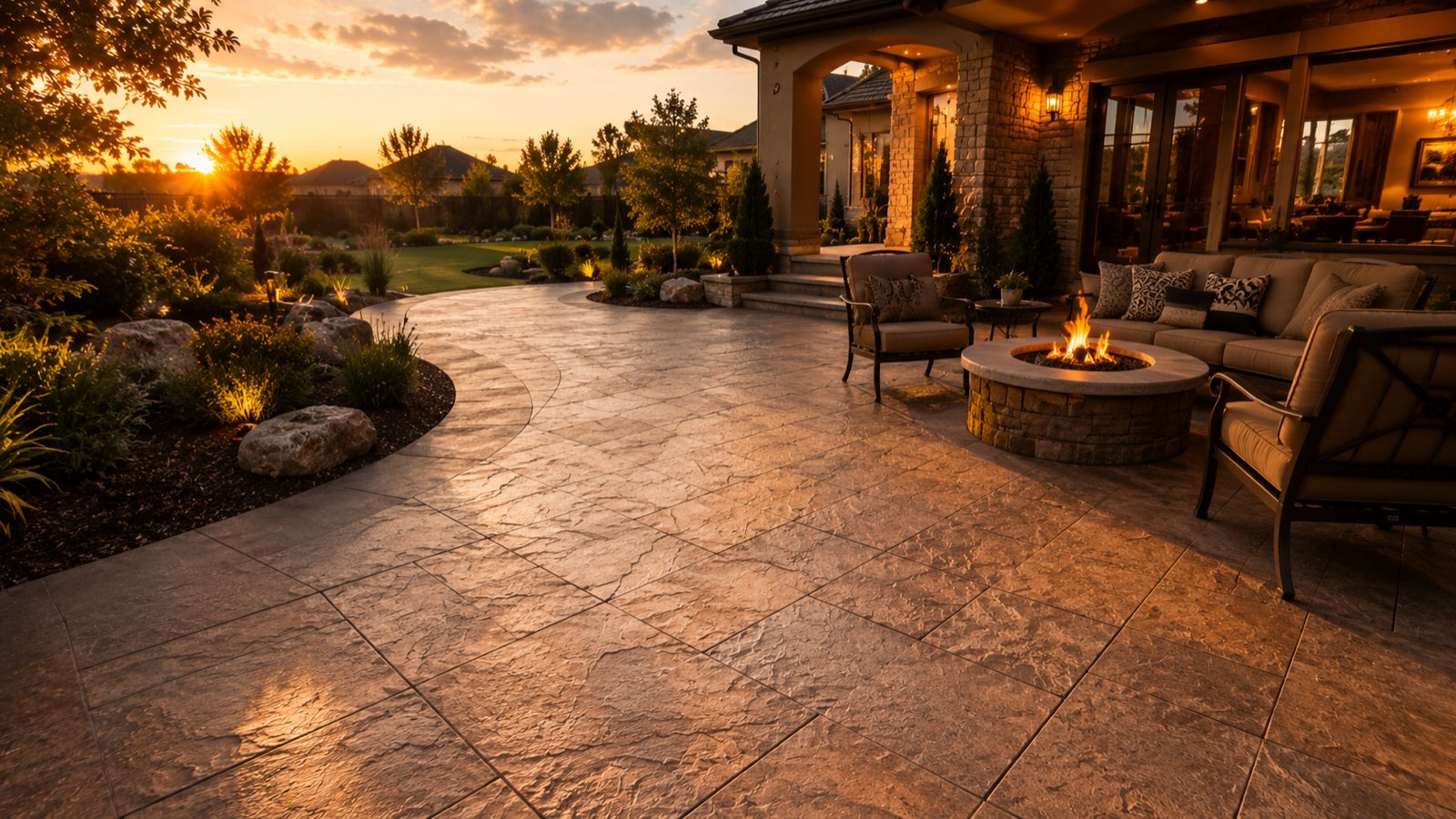 Beautiful finished stamped concrete patio installed by a Clovis concrete contractor