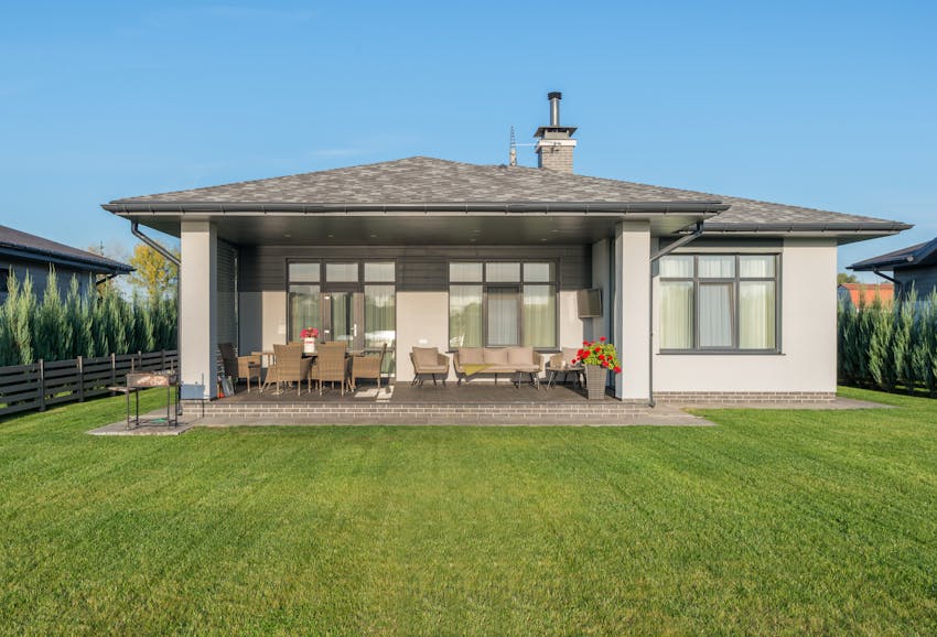 Backyard concrete patio area at a Central Valley home